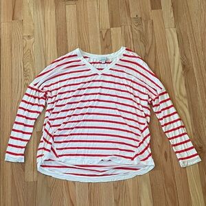 Allison Joy Long Sleeve Tee Womens Large Red White Christmas French Girl Basic